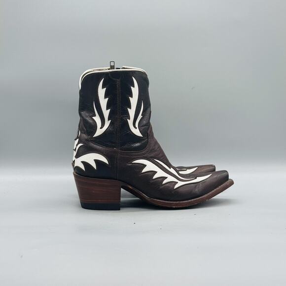 Azulado Shoes - Azulado Boots Womens 6 Brown Leather Snip Toe Western Cowgirl Ankle Zip Low Heel